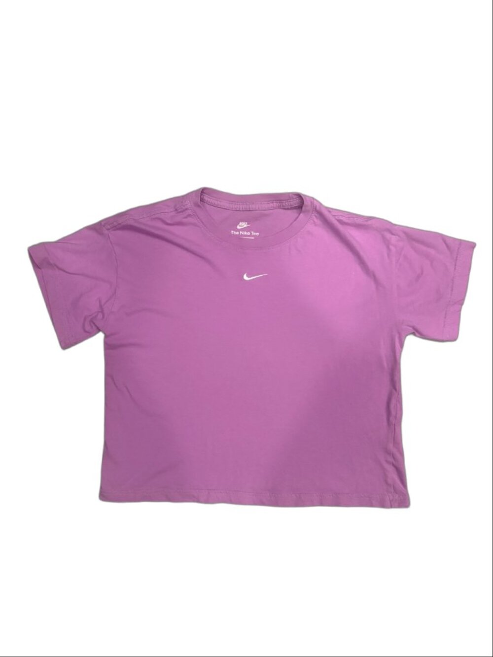 Nike "The Nike Tee" Purple Mini Swoosh Loose Fit Cropped T-Shirt (Large)